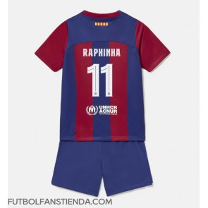 Barcelona Raphinha Belloli #11 Primera Equipación Niños 2023-24 Manga Corta (+ Pantalones cortos)